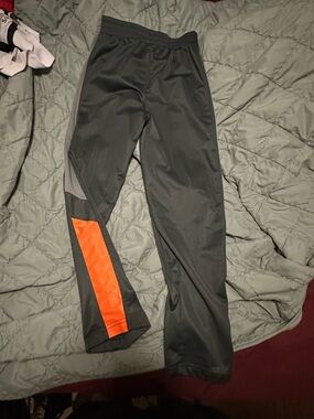 Athletic Works Black Sweatpants with Gray Panels and Orange Accent